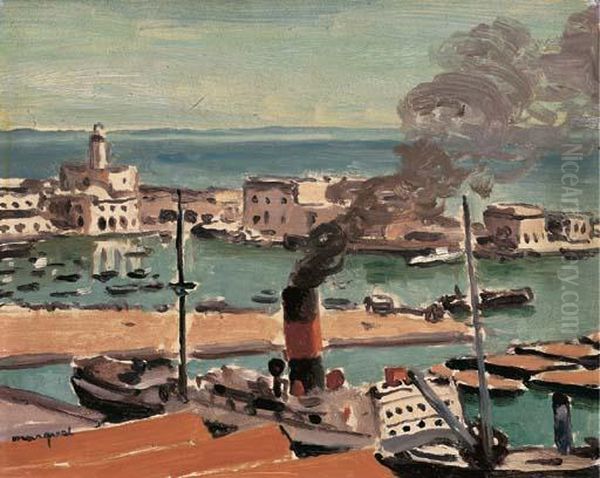 Fumees Dans Le Port Oil Painting by Albert Marquet