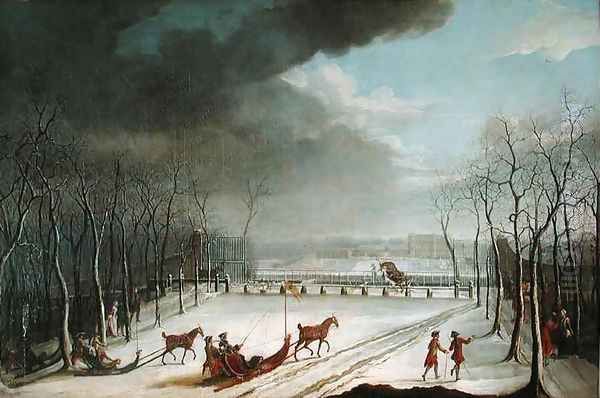 The Prince of Conde Hunting in a Sleigh in 1767 Oil Painting by Jean Francois Perdrix