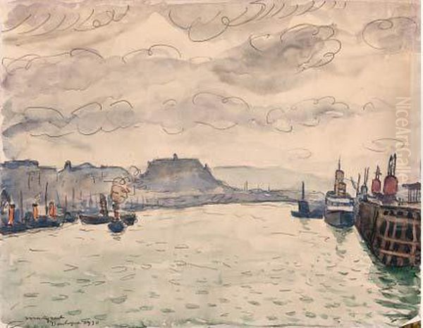 Peniche Et Remorqueur A Quai by Albert Marquet