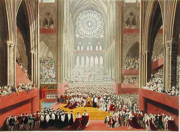 The Ceremony of the Homage, 19th July 1821, from an album celebrating the Coronation of King George IV 1762-1830 engraved by William James Bennett 1787-1844 published 1824 Oil Painting by Pugin, A.W. & Stephanoff, J.