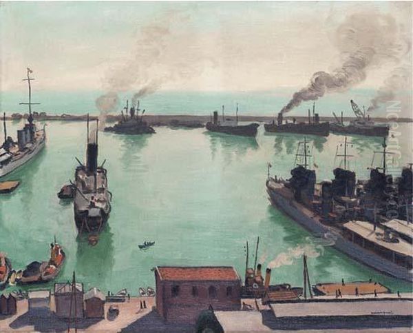 Bateaux De Guerre Dans Le Port Oil Painting by Albert Marquet