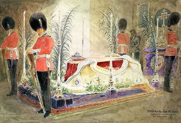 Queen Victoria lying in State at Osborne, 1901 Oil Painting by Robert Pritchett