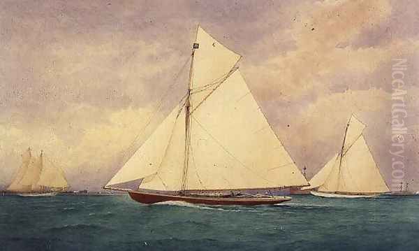 The Racing Yacht Niagara in the Solent, Hurst Point Beyond Oil Painting by Robert Pritchett