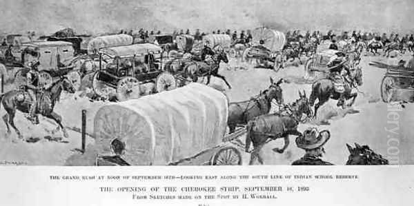 The Grand Rush at Noon of 16th September Looking East Along the South Line of Indian School Reserve, 1893 Oil Painting by V. Perard