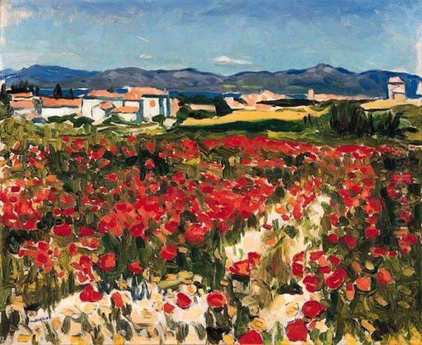 Champs De Coquelicots Aux Environs De Saint-tropez Oil Painting by Albert Marquet