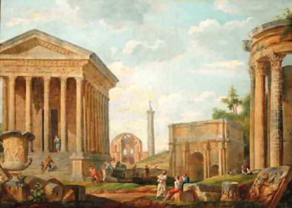 A capriccio of the Maison Care at Nmes Oil Painting by Giovanni Paolo Panini