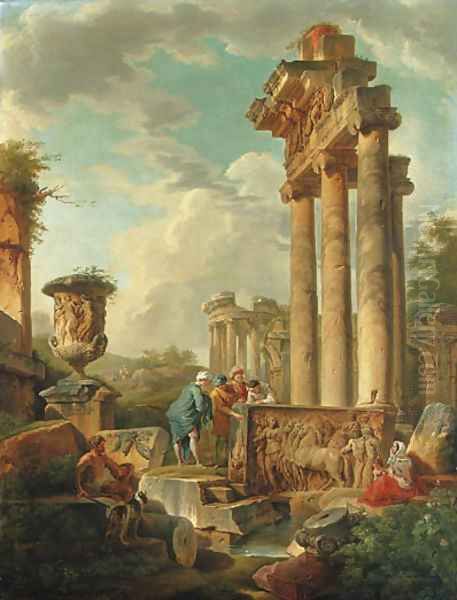 Capricci of Roman Ruins with Figures Oil Painting by Giovanni Paolo Panini