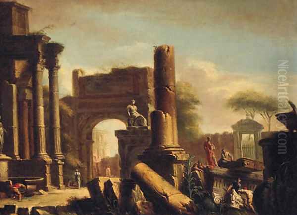 Figures amongst classical ruins 2 Oil Painting by Giovanni Paolo Panini