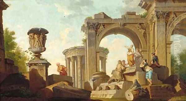 A capriccio of classical ruins with a sibyl predicting Oil Painting by Giovanni Paolo Panini