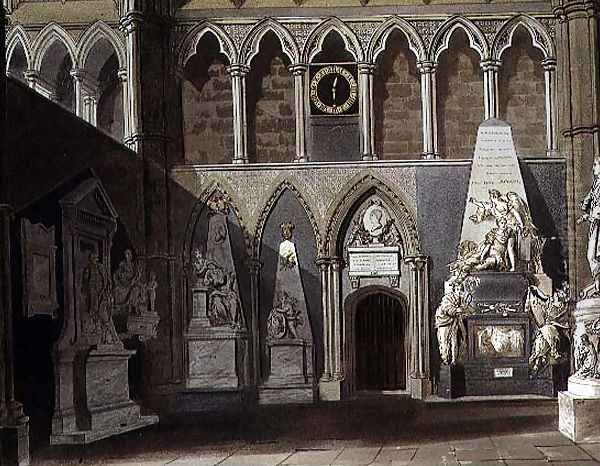 South View of Poets Corner, plate 27 from Westminster Abbey, engraved by J. Bluck fl.1791-1831 pub. by Rudolph Ackermann 1764-1834 1811 Oil Painting by Pugin, A.C. & Villiers, H.