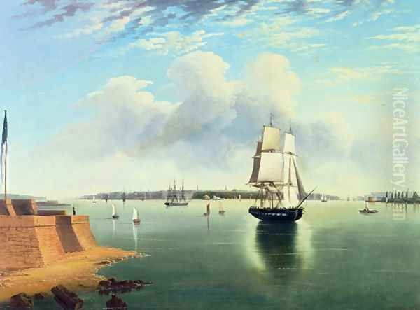 View of New York from Bedloes Island, 1867 Oil Painting by Joseph B. Pringle