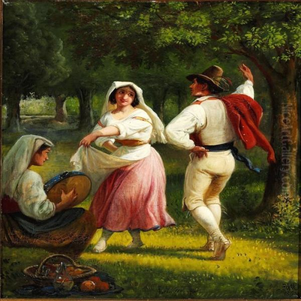 Young Italians Dancing And Playing Music Oil Painting by Wilhelm Marstrand