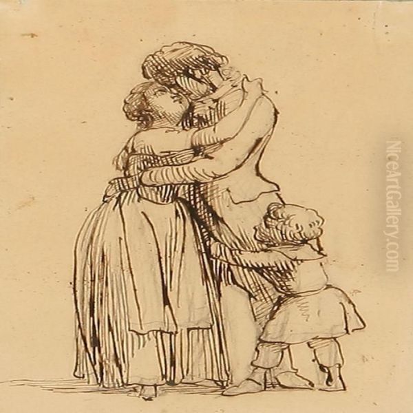 A Family Hugs Oil Painting by Wilhelm Marstrand