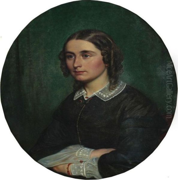 Oval Portrait Of Mrs,.shiern Oil Painting by Wilhelm Marstrand