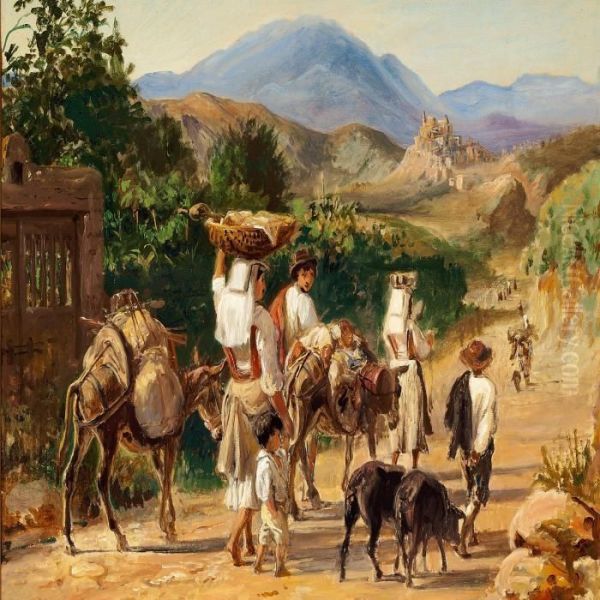 Italienske Landboere Paa Vej Til Byen Oil Painting by Wilhelm Marstrand