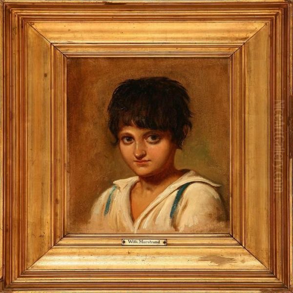 A Little Italianboy In A White Shirt And Blue Braces Oil Painting by Wilhelm Marstrand