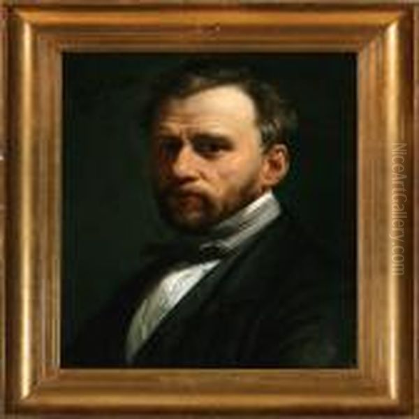 Portrait Of A Gentleman In A Black Jacket And White Shirt Oil Painting by Wilhelm Marstrand