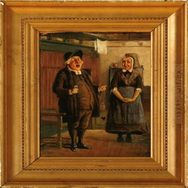 Per Degn Synger For Et Glas Braendevin Oil Painting by Wilhelm Marstrand