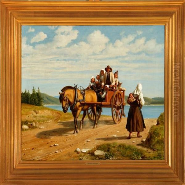 Peasants From Dalarne In Sweden Are Driving To Church Oil Painting by Wilhelm Marstrand