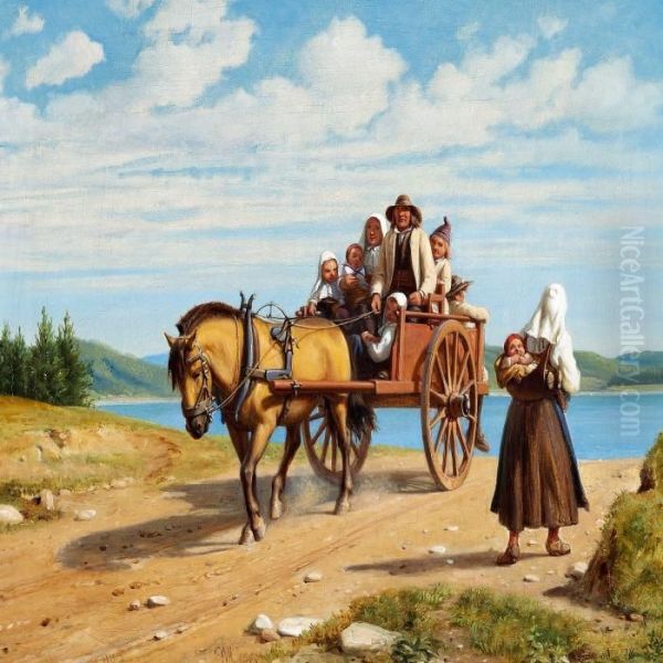 Peasants From Dalarne In Sweden Are Driving To Church Oil Painting by Wilhelm Marstrand