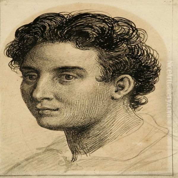 A Young Man With Curly Hair Oil Painting by Wilhelm Marstrand