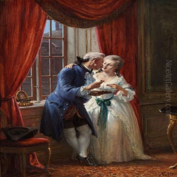 A Newly Marriedcouple Oil Painting by Wilhelm Marstrand