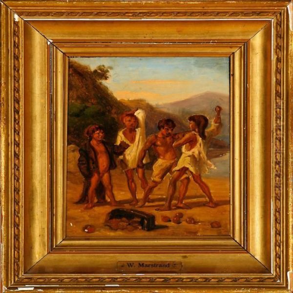 Four Neapolitanfighting Boys Oil Painting by Wilhelm Marstrand