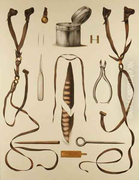 Equipment for Falconry, from Traite de Fauconnerie by H. Schlegel and A.H. Verster de Wulverhorst, 1844-53 2 Oil Painting by Wouw Portman & Van