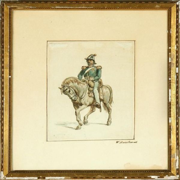 A Soldier On A Horseback. Signed
 W. Marstrand. Drawing Ink And Watercolour On Paper Mounted On Paper. 
Sheet Size 17 X 12 Cm Oil Painting by Wilhelm Marstrand