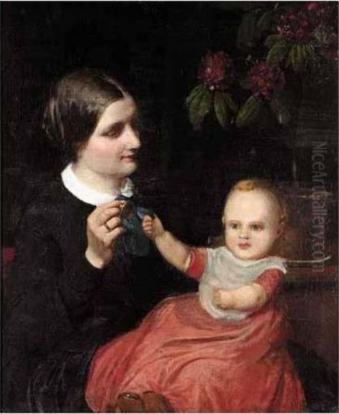 The Artist's Wife And Child Oil Painting by Wilhelm Marstrand