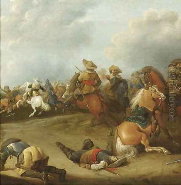 A cavalry battle a fragment Oil Painting by Palamedes Palamedesz. (Stevaerts, Stevens)