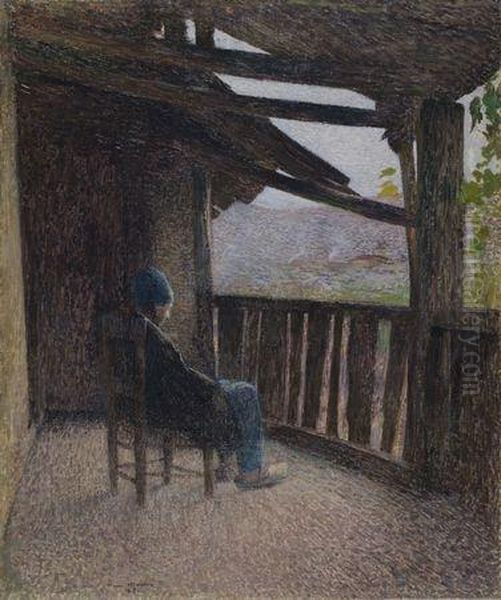 Paysan Assis Sur Une Terrasse Oil Painting by Henri Martin