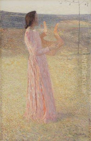 Femme A La Lyre Oil Painting by Henri Martin