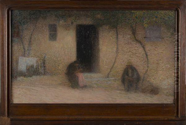 Paysans Assis Devant Une Porte Oil Painting by Henri Martin