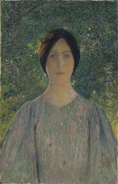 Jeune Femme A La Robe Fleurie Oil Painting by Henri Martin