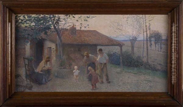 Les Premiers Pas Devant La Ferme Oil Painting by Henri Martin