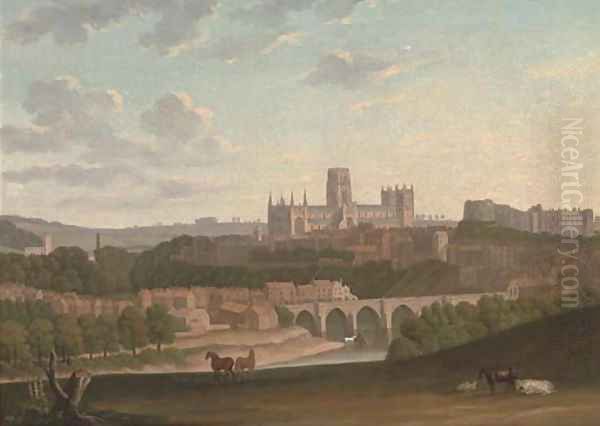 An extensive view of Durham, with cattle and horses in the foreground Oil Painting by Henry Lark Pratt