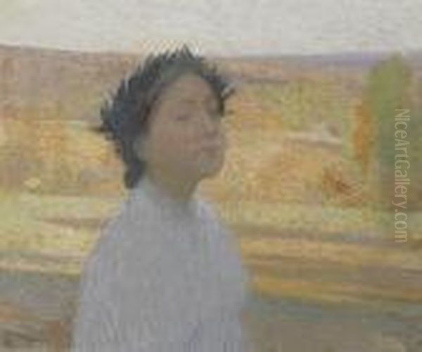 Buste De Jeune Fille Avec Un Couronne De Laurier Oil Painting by Henri Martin