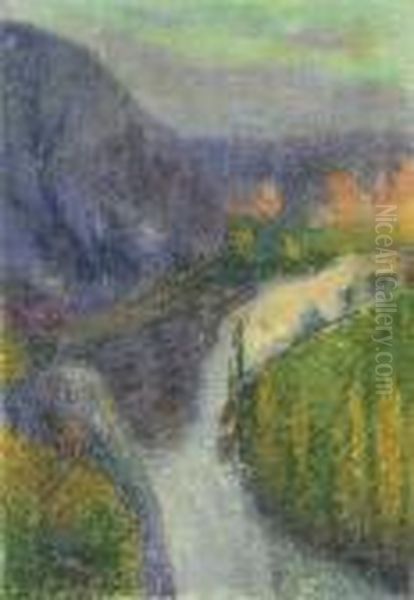 La Vallee Du Lot, Pres De Saint-cirq Lapopie Oil Painting by Henri Martin