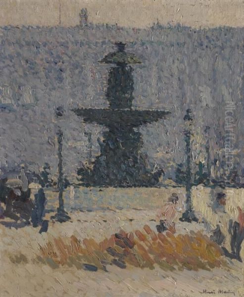 Une Des Fontaines De La Place De La Concorde A Paris Oil Painting by Henri Martin