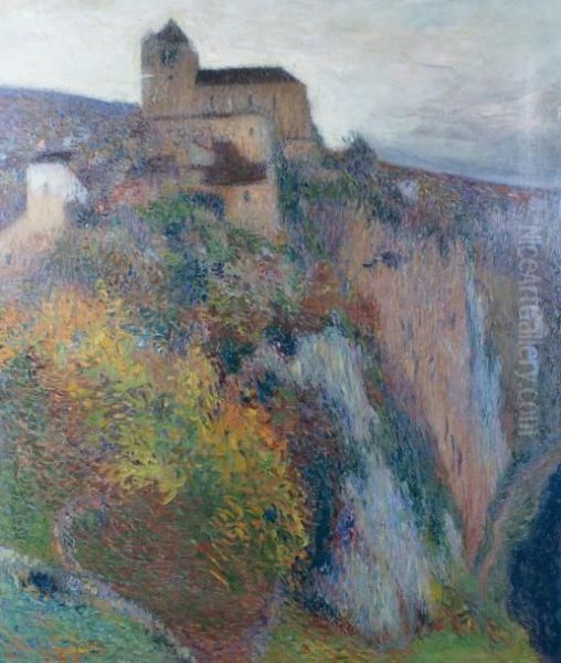 Vue De Saint Cirq Lapopie Dans La Vallee Du Lot Oil Painting by Henri Martin