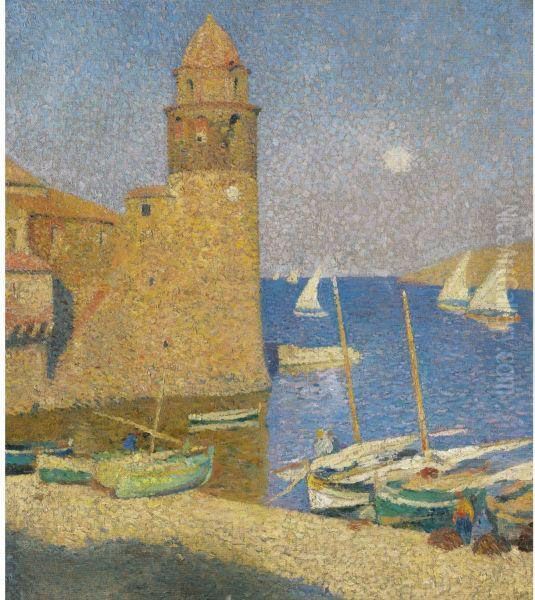 La Tour De Collioure, Lever De Lune Oil Painting by Henri Martin