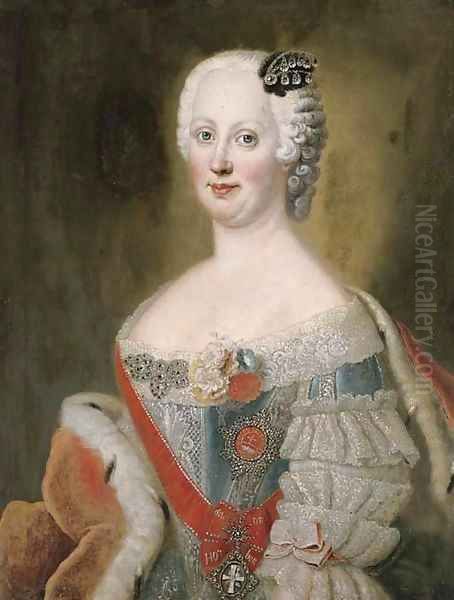 Portrait of noblewoman, traditionally identified as Catherine the Great (l762-1796), Empress of Russia, bust-length Oil Painting by Antoine Pesne