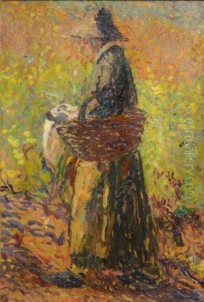 Paysanne Au Chapeau Et Au Panier Oil Painting by Henri Martin