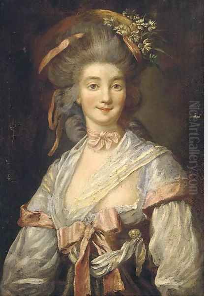 Portrait of a lady, bust-length, with flowers in her hair Oil Painting by Antoine Pesne