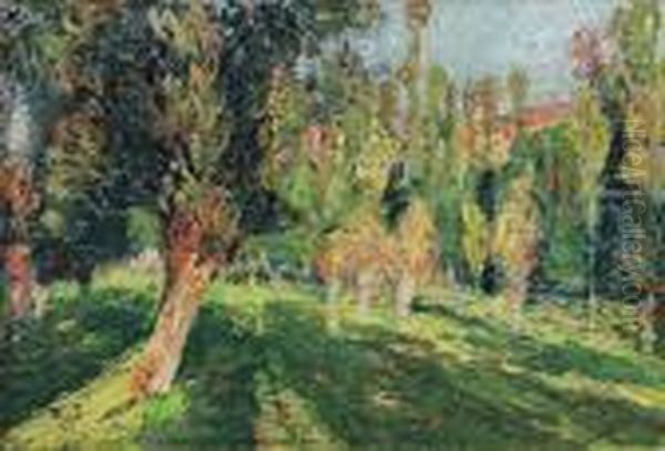 Saules Et Peupliers Dans Une Prairie Oil Painting by Henri Martin