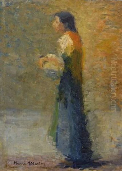 Etude Pour La Femme Au Gilet Rouge Oil Painting by Henri Martin