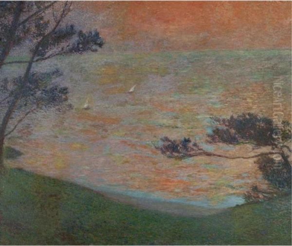 Coucher De Soleil Au Bord De La Mer Oil Painting by Henri Martin