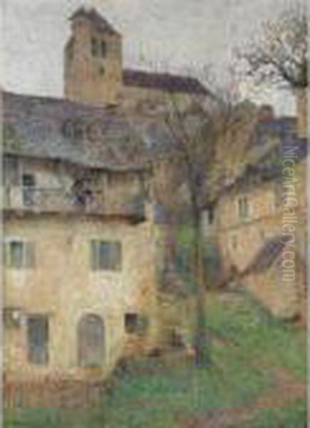 Rue Devant La Maison D'henri Martin A Saint-cirq-lapopie Oil Painting by Henri Martin