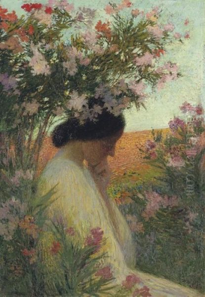 La Pensee, Femme En Meditation Dans Un Bosquet De Laurierrose Oil Painting by Henri Martin